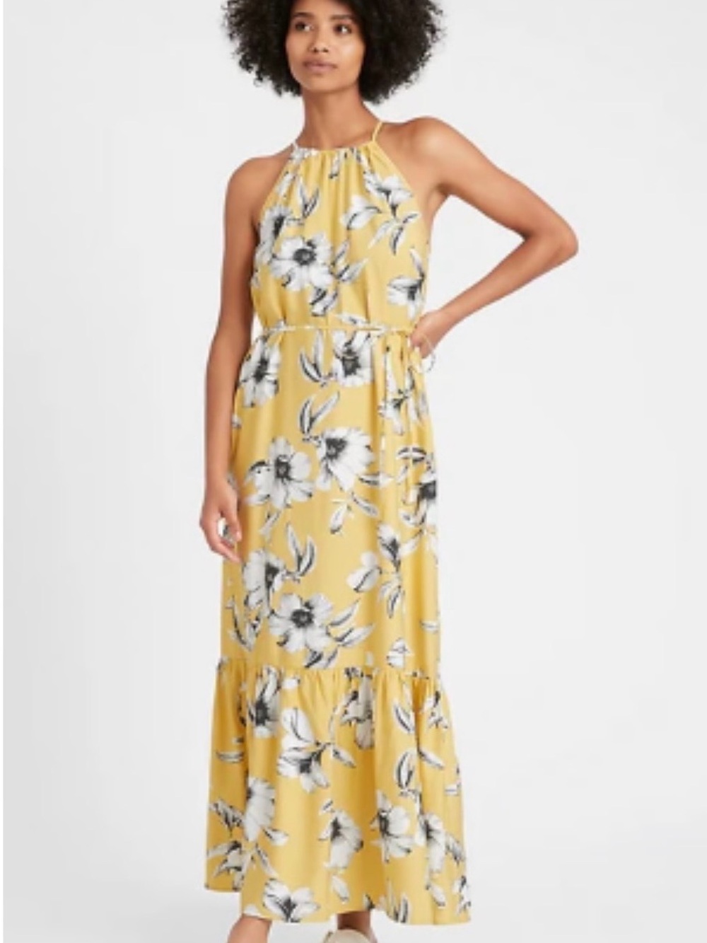 Banana Republic Yellow Floral Halter-Style Maxi Dress